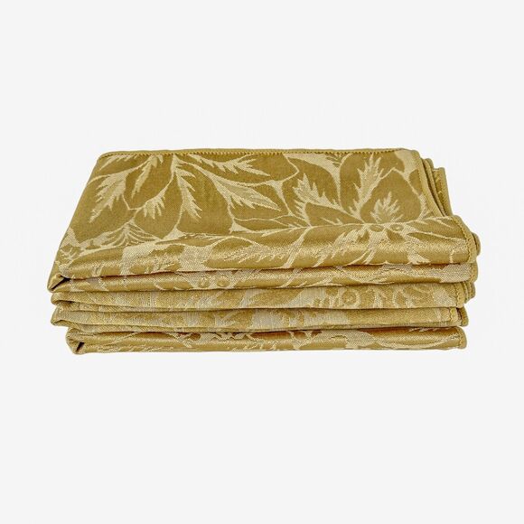 Damask Dinner Napkins Set 4 Gold Cloth Poinsettia Holiday Formal 17x17 Vintage - Picture 2 of 8